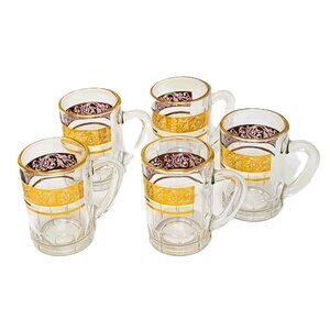  Set of 5 VINTAGE Burgandy Red Glass Espresso Cups Gold Rim FRANCE Stamp